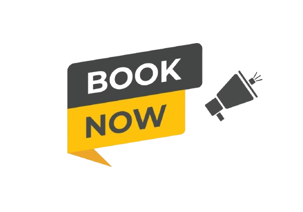 A graphic featuring a speech bubble reading BOOK NOW in bold letters next to a megaphone icon, promoting exclusive Holiday Packages on a light background.