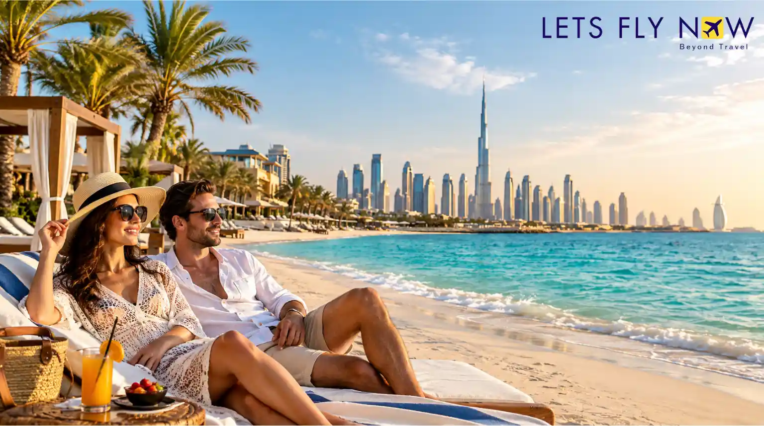 Couple enjoying a luxury Dubai beach holiday in December