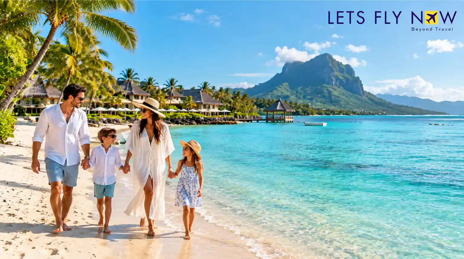 Family enjoying a tropical Christmas holiday in Mauritius