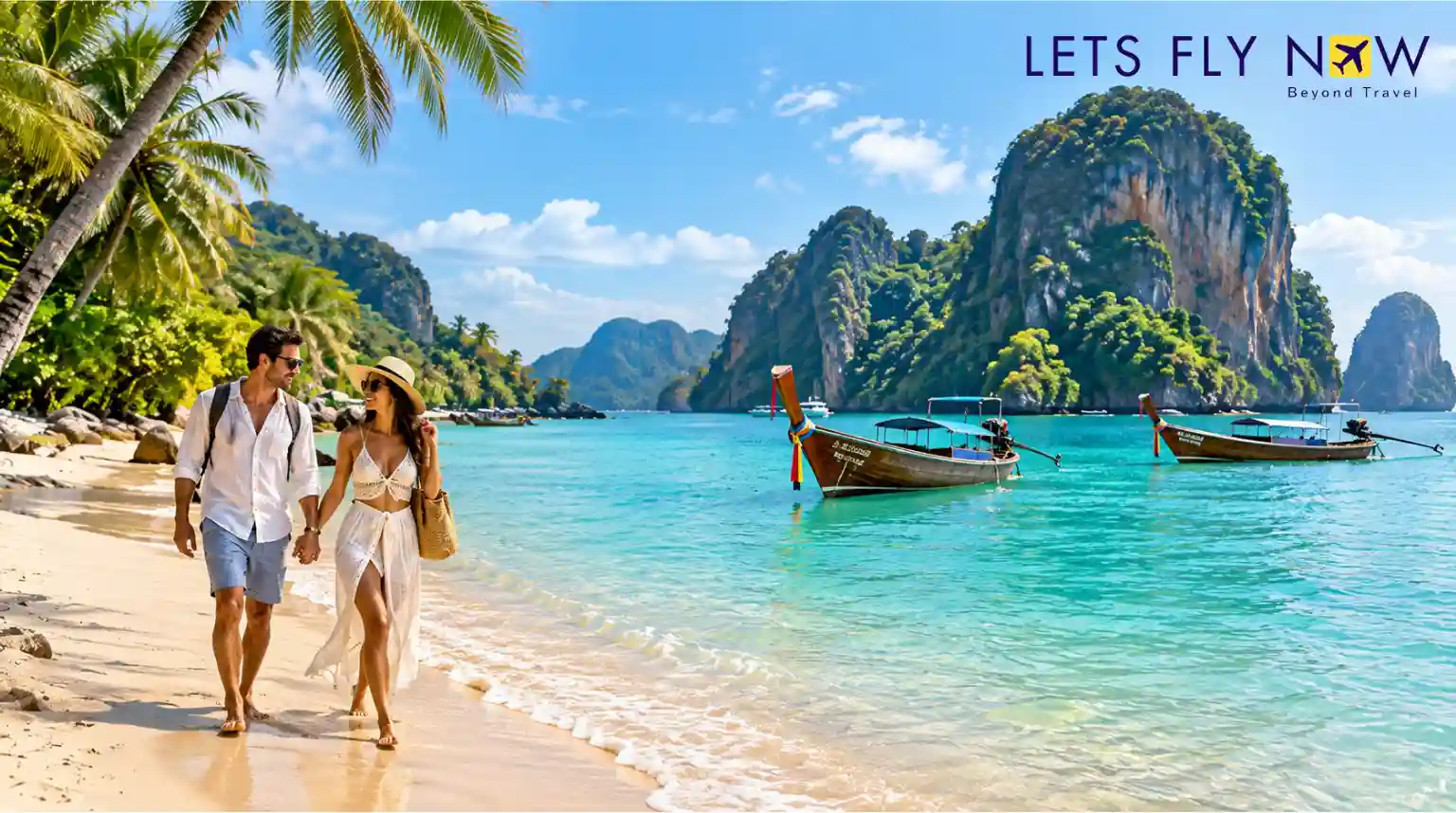Couple walking on a tropical beach in Thailand during December